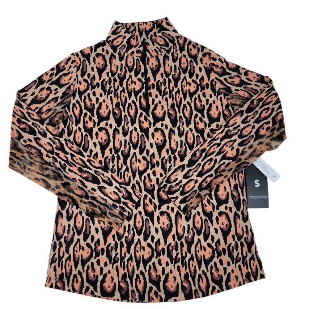 IBKUL Top Women Small Leopard Long Sleeve Mock Neck Golf Shirt UPF 50 Athleisure